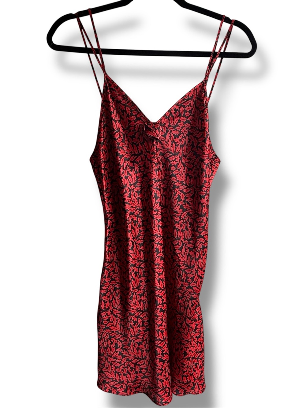 Y2K Val Mode Red Leaf Printed Lingerie Nightgown Slip Sz Small